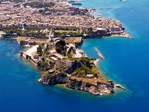 Corfu and its castle from a bird's eye view