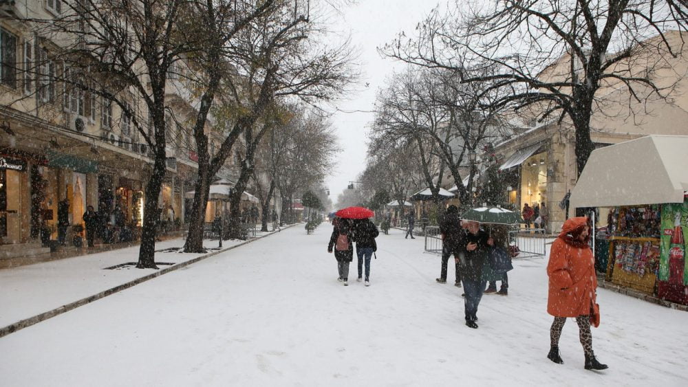 snow in Corfu town in the winter of 2019